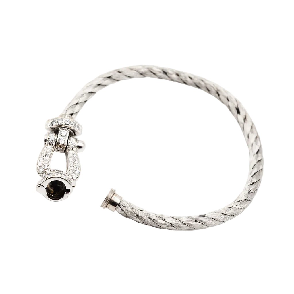 Bracelet Souple FRED "Force 10" en or blanc, acier et diamants - Castafiore