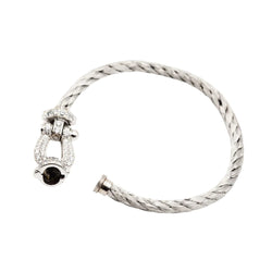 Bracelet Souple FRED "Force 10" en or blanc, acier et diamants - Castafiore