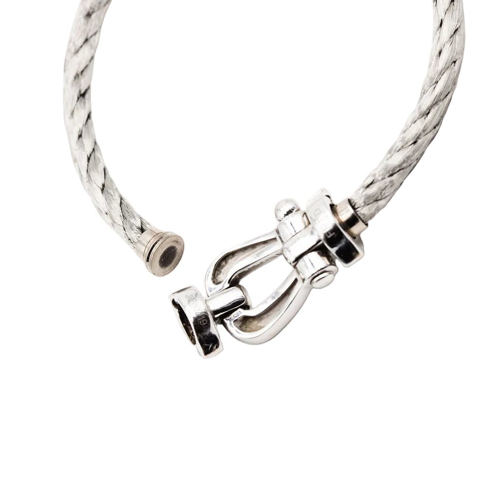 Bracelet Souple FRED "Force 10" en or blanc, acier et diamants - Castafiore