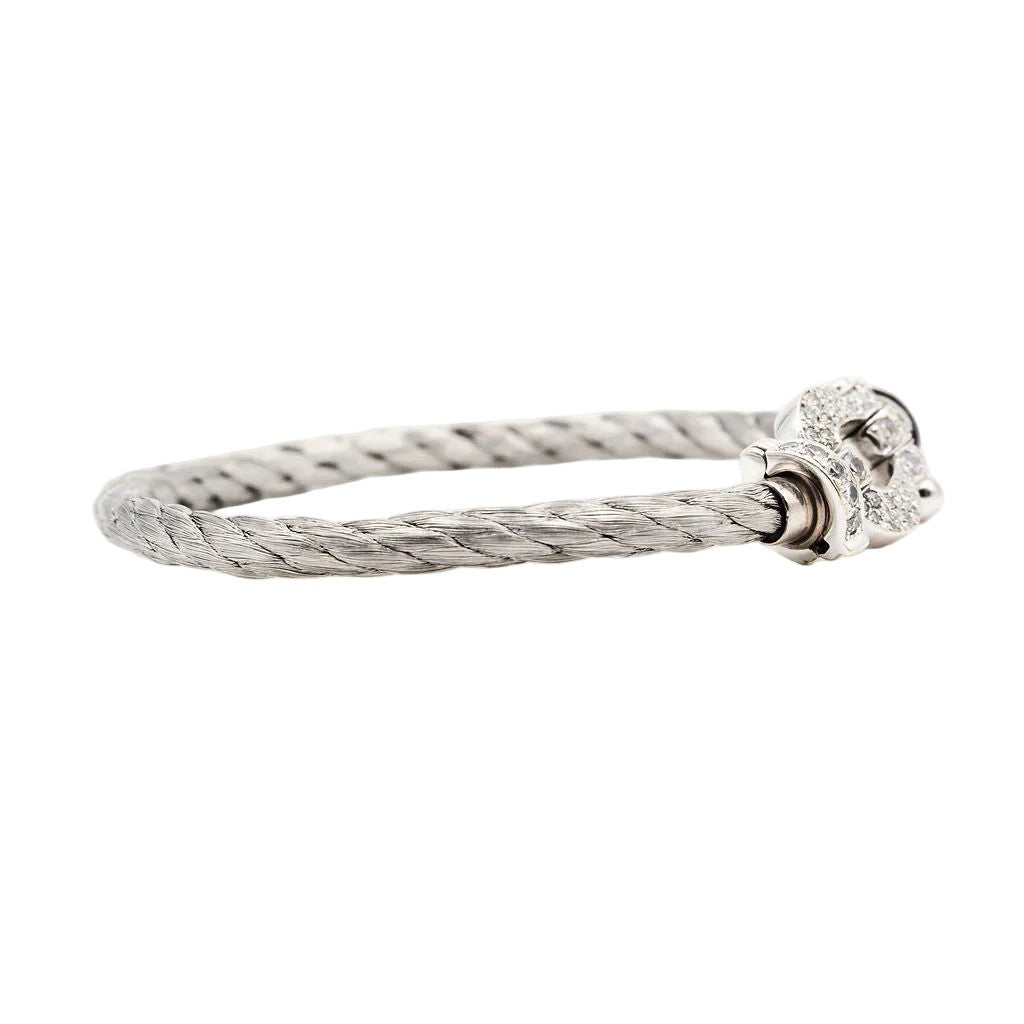 Bracelet Souple FRED "Force 10" en or blanc, acier et diamants - Castafiore