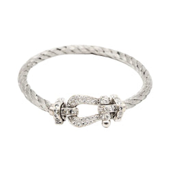 Bracelet Souple FRED "Force 10" en or blanc, acier et diamants - Castafiore