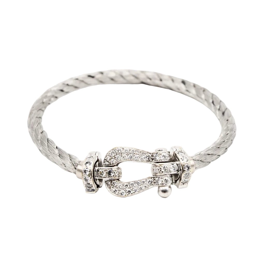 Bracelet Souple FRED "Force 10" en or blanc, acier et diamants - Castafiore