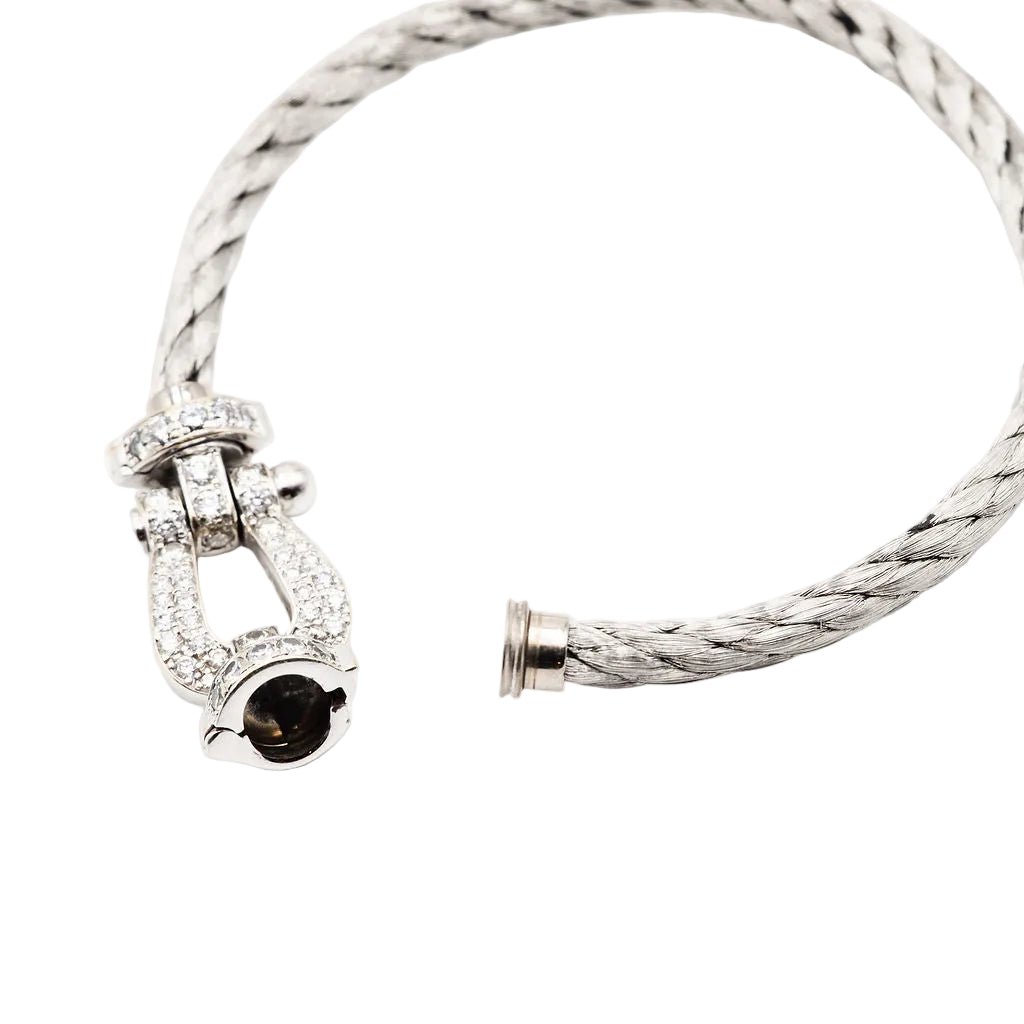 Bracelet Souple FRED "Force 10" en or blanc, acier et diamants - Castafiore