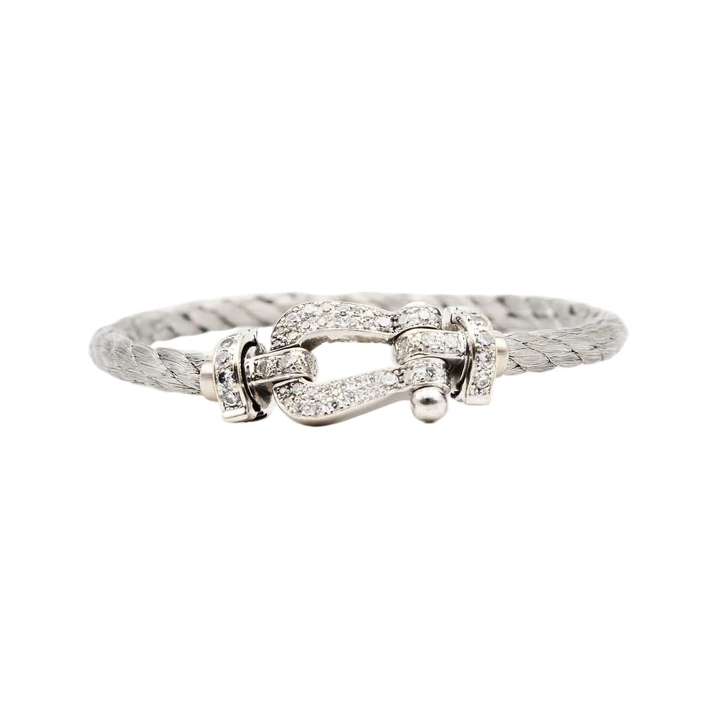 Bracelet Souple FRED "Force 10" en or blanc, acier et diamants - Castafiore