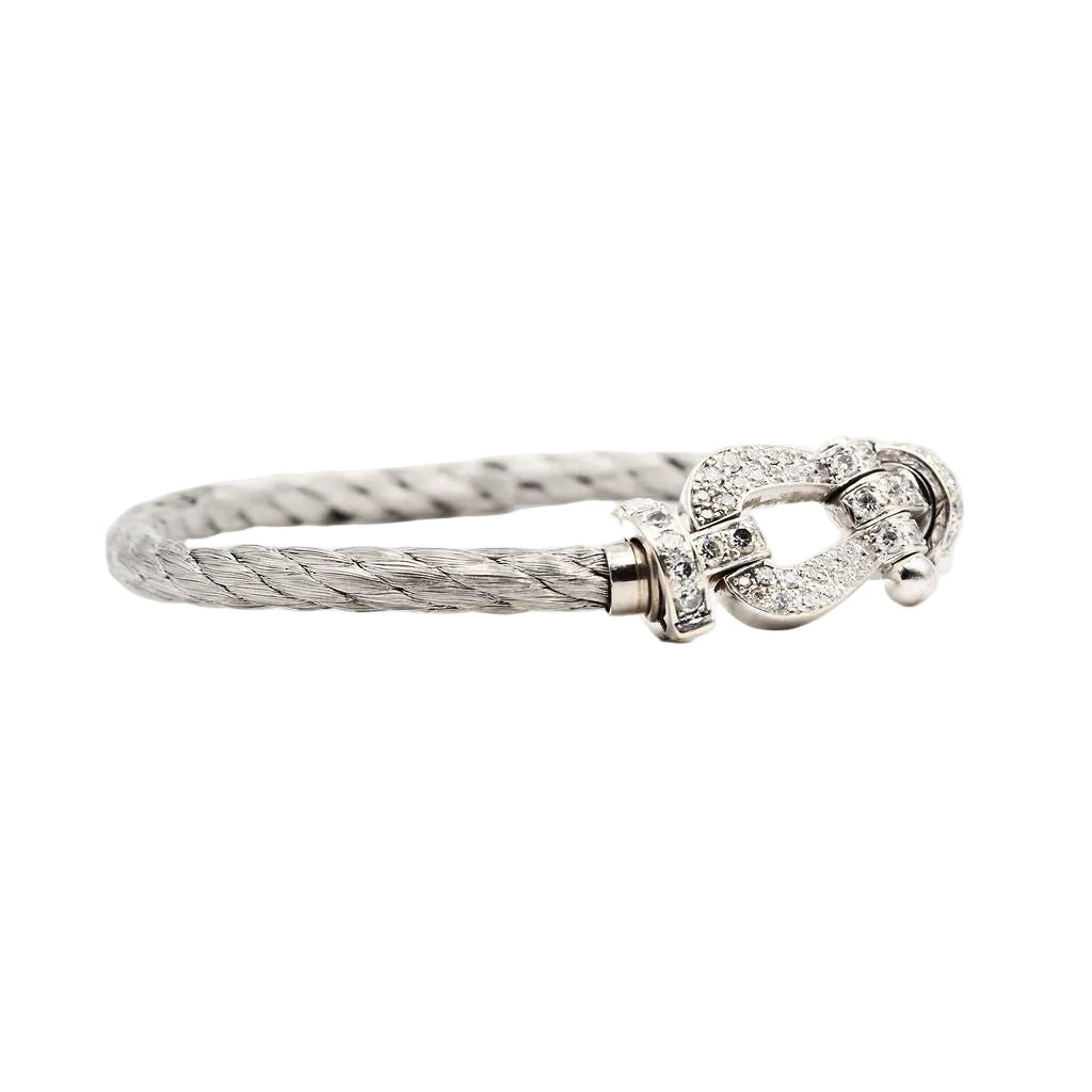 Bracelet Souple FRED "Force 10" en or blanc, acier et diamants - Castafiore