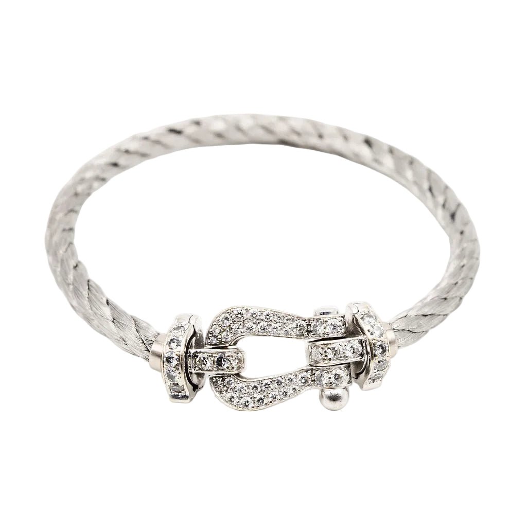 Bracelet Souple FRED "Force 10" en or blanc, acier et diamants - Castafiore