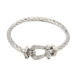 Bracelet Souple FRED "Force 10" en or blanc, acier et diamants - Castafiore