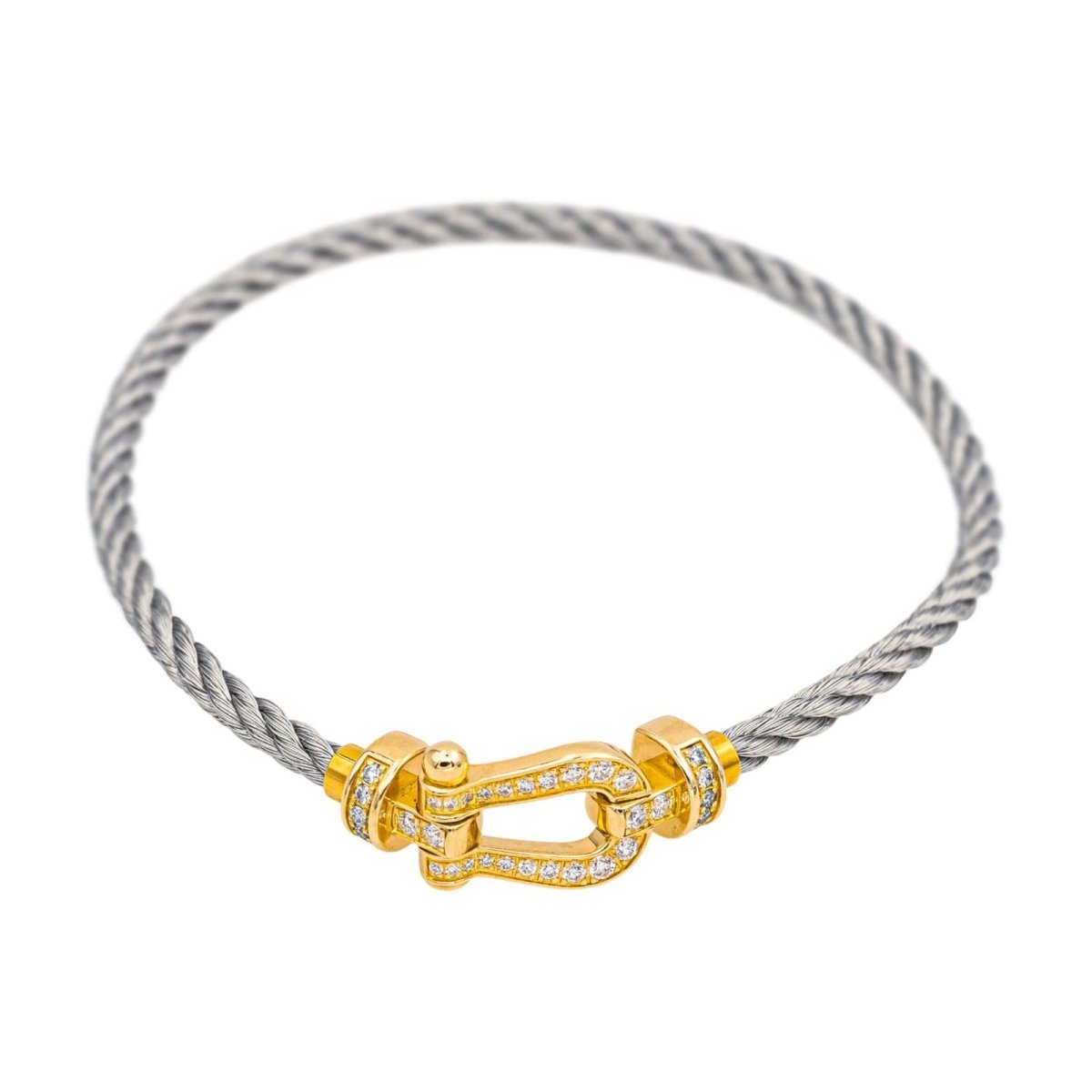 Bracelet Souple FRED "Force 10" en or jaune, acier et diamants - Castafiore