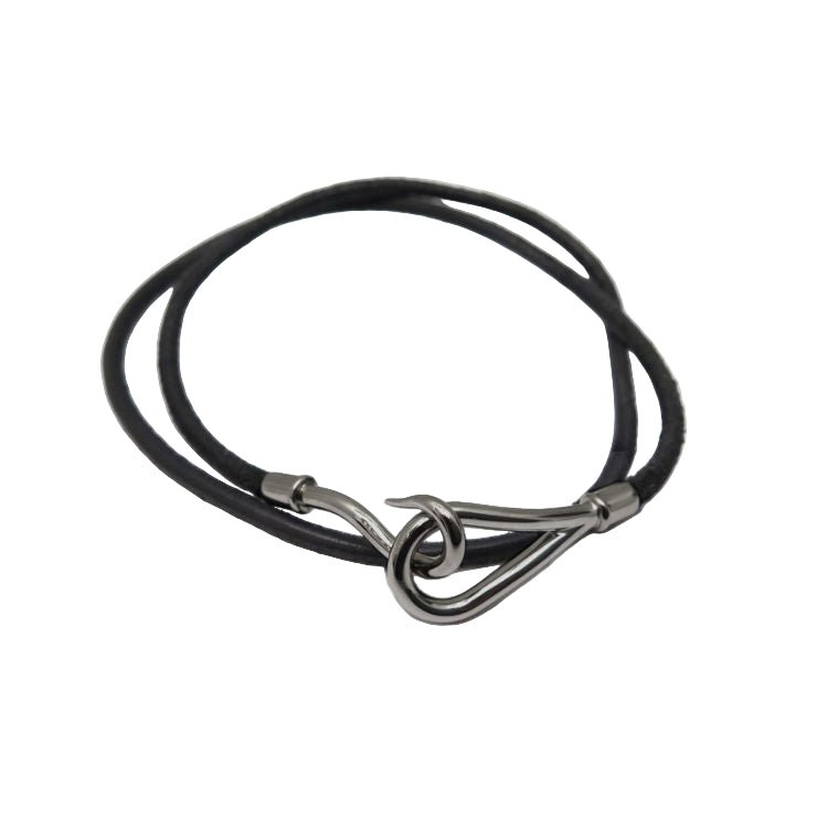 Bracelet Souple HERMÈS "Jumbo" en argent et cuir - Castafiore