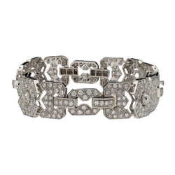 Bracelet Style Art Déco Platine massif avec 8,52 Cts de diamants taille ancienne. 18,5 cm - Castafiore