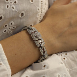 Bracelet Style Art Déco Platine massif avec 8,52 Cts de diamants taille ancienne. 18,5 cm - Castafiore