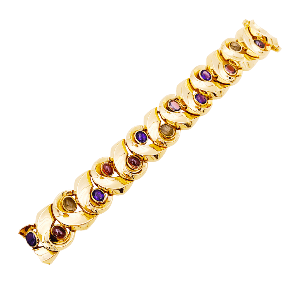 Bracelet Tank en or jaune, améthyste, grenats et quartz - Castafiore