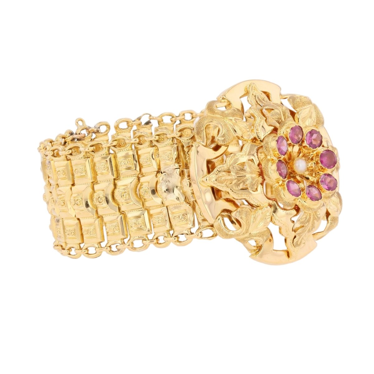 Bracelet Tank en or jaune, perle et grenats - Castafiore
