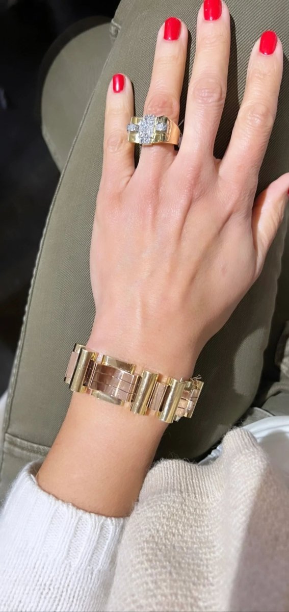 Bracelet Tank en or rose et jaune des années 1945 - 1955 - Castafiore