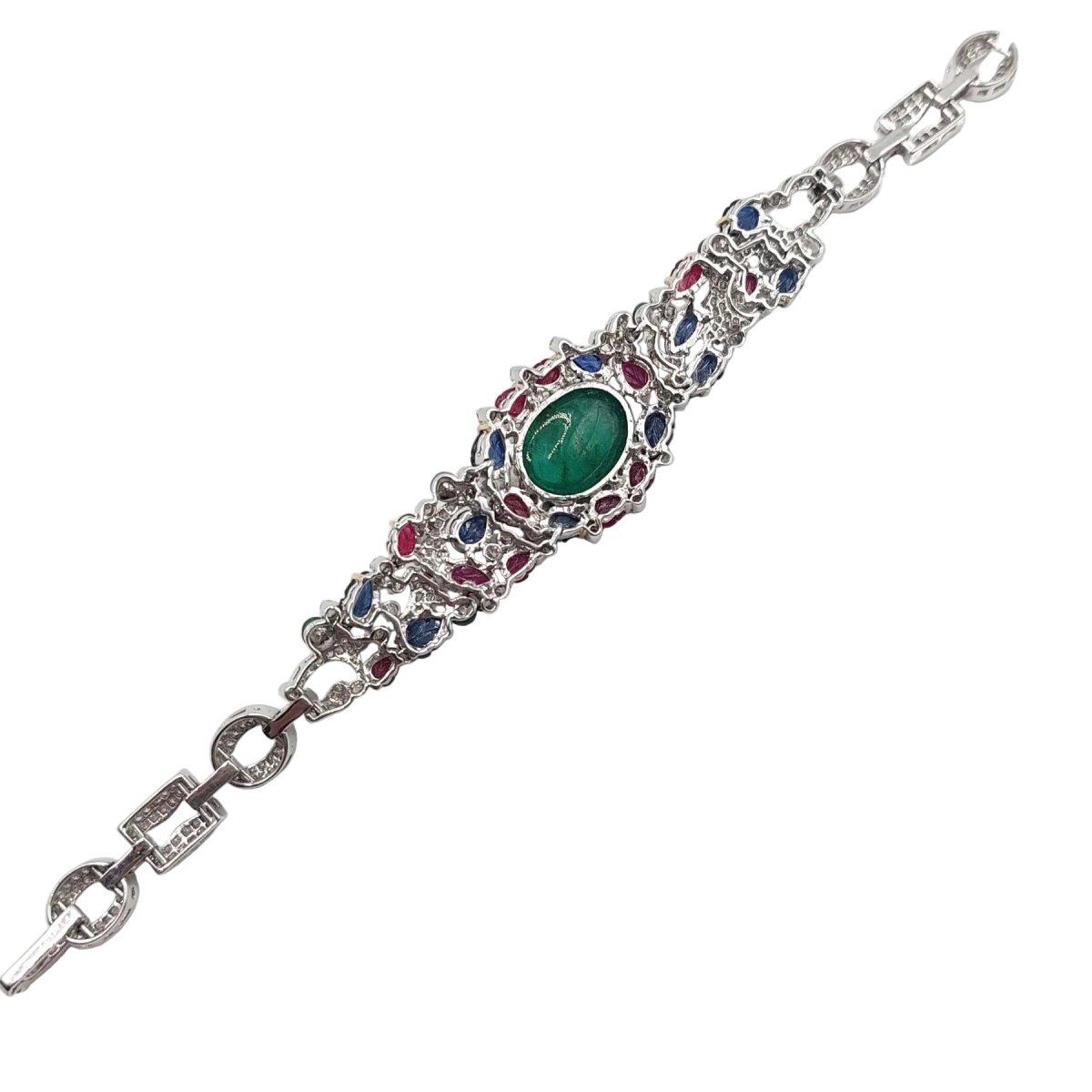 Bracelet Tutti Frutti en or blanc, or jaune, émeraude, rubis, saphirs et diamants - Castafiore