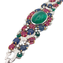Bracelet Tutti Frutti en or blanc, or jaune, émeraude, rubis, saphirs et diamants - Castafiore