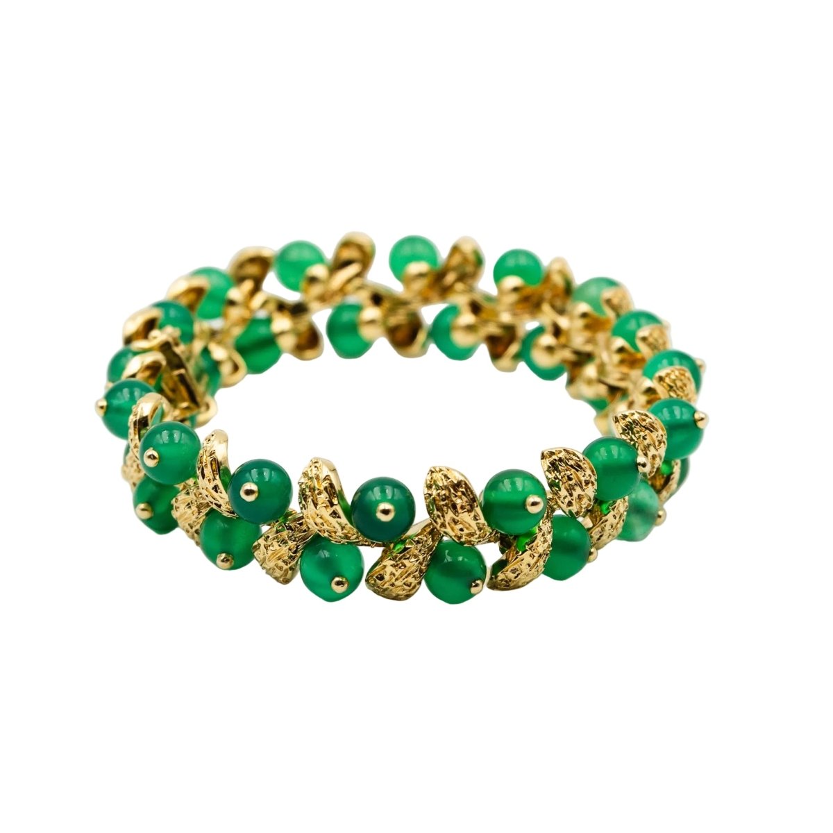 Bracelet VAN CLEEF & ARPELS "Gui" en or jaune et chrysoprases - Castafiore