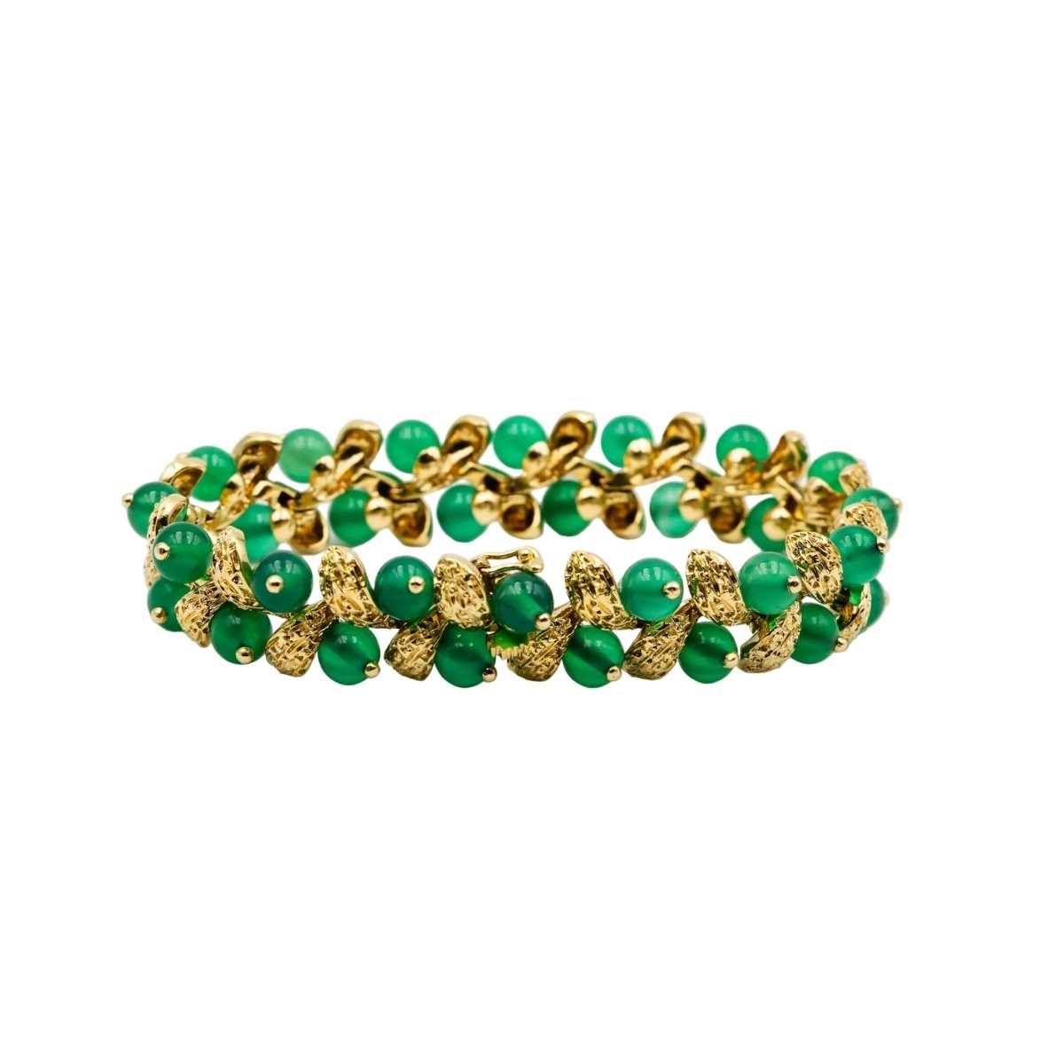 Bracelet VAN CLEEF & ARPELS "Gui" en or jaune et chrysoprases - Castafiore