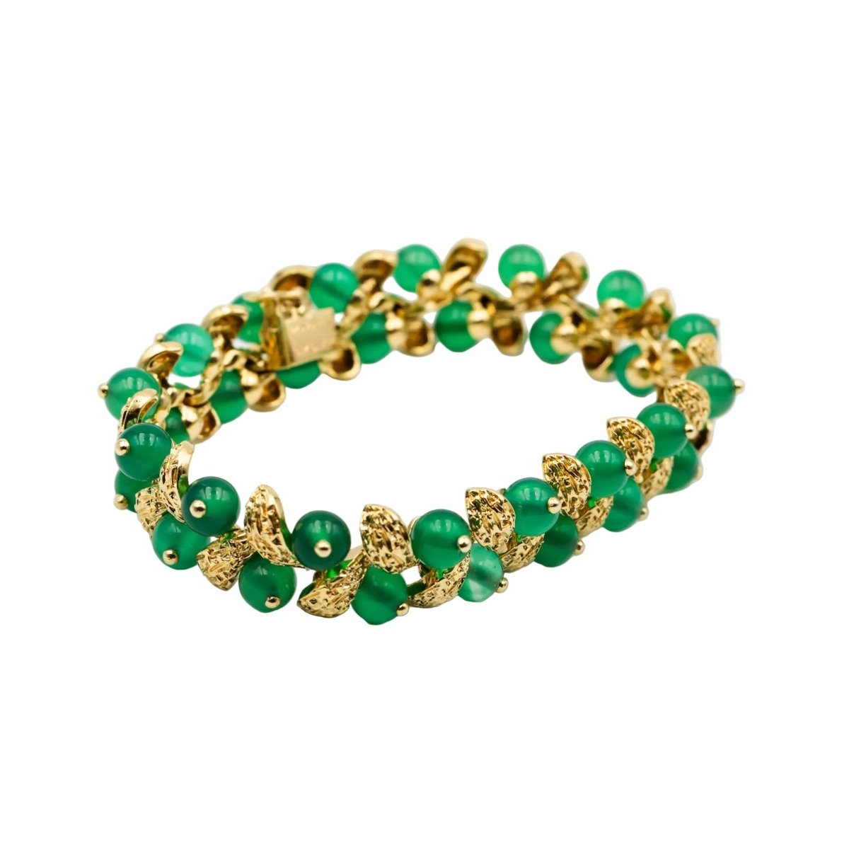 Bracelet VAN CLEEF & ARPELS "Gui" en or jaune et chrysoprases - Castafiore