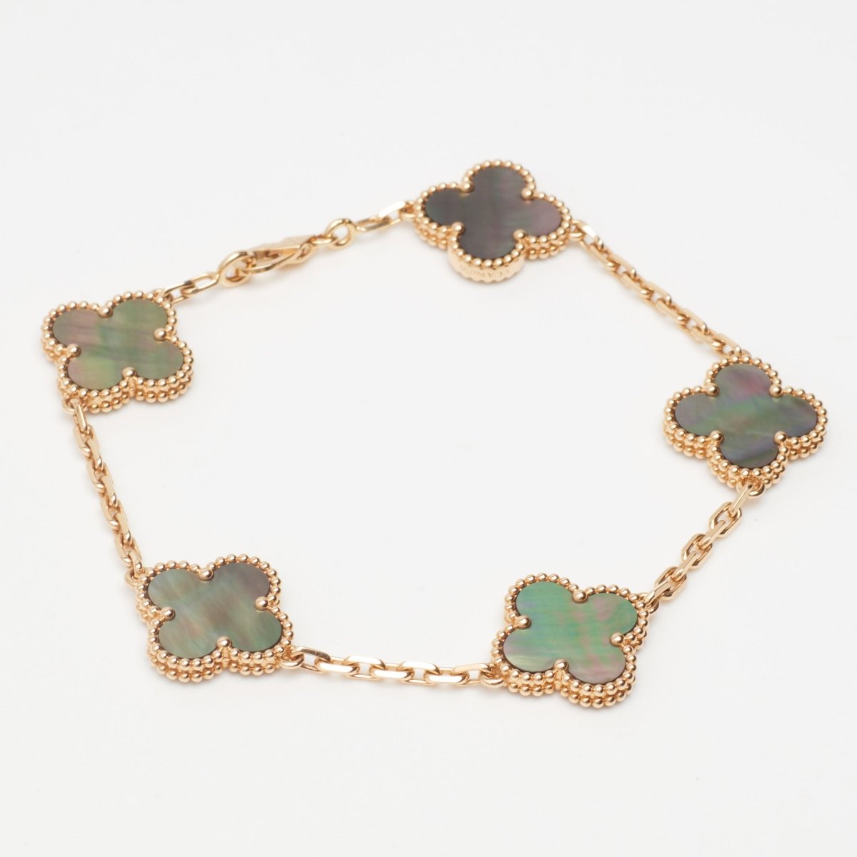 Bracelet Van Cleef & Arpels SPECIAL ORDER Vintage Alhambra 5 motifs nacre grise en or rose - Castafiore