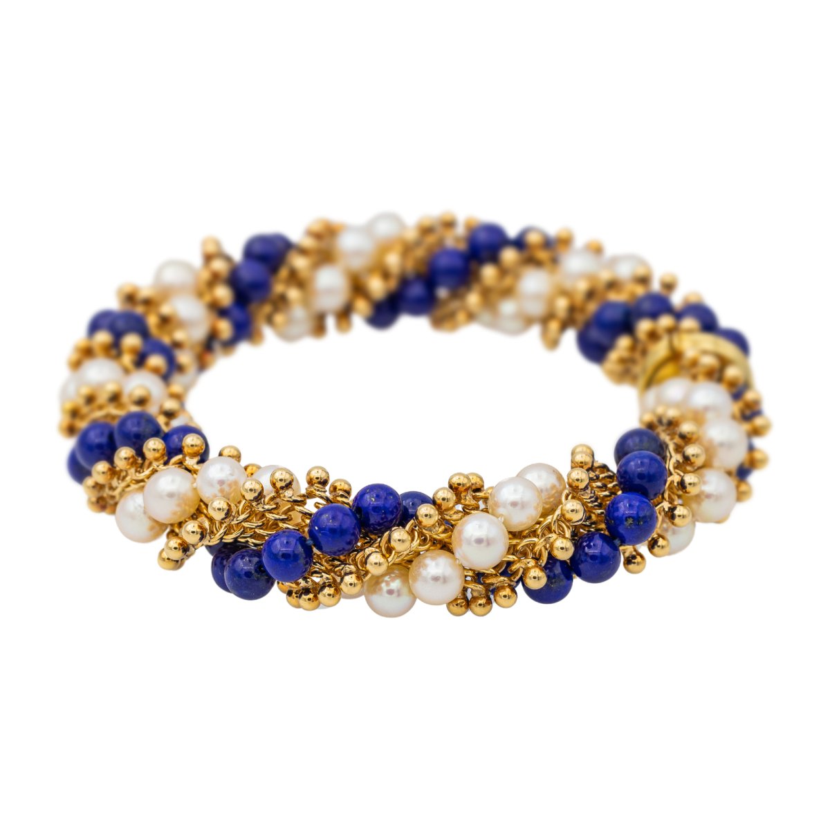 Bracelet VAN CLEEF & ARPELS "Twist" en or jaune, perles et lapis lazuli - Castafiore