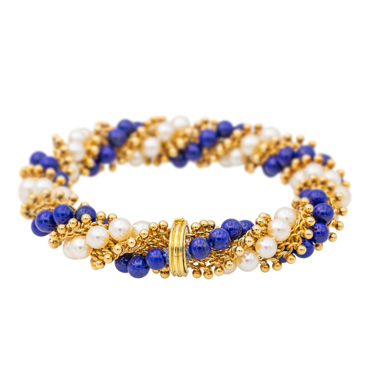 Bracelet VAN CLEEF & ARPELS "Twist" en or jaune, perles et lapis lazuli - Castafiore