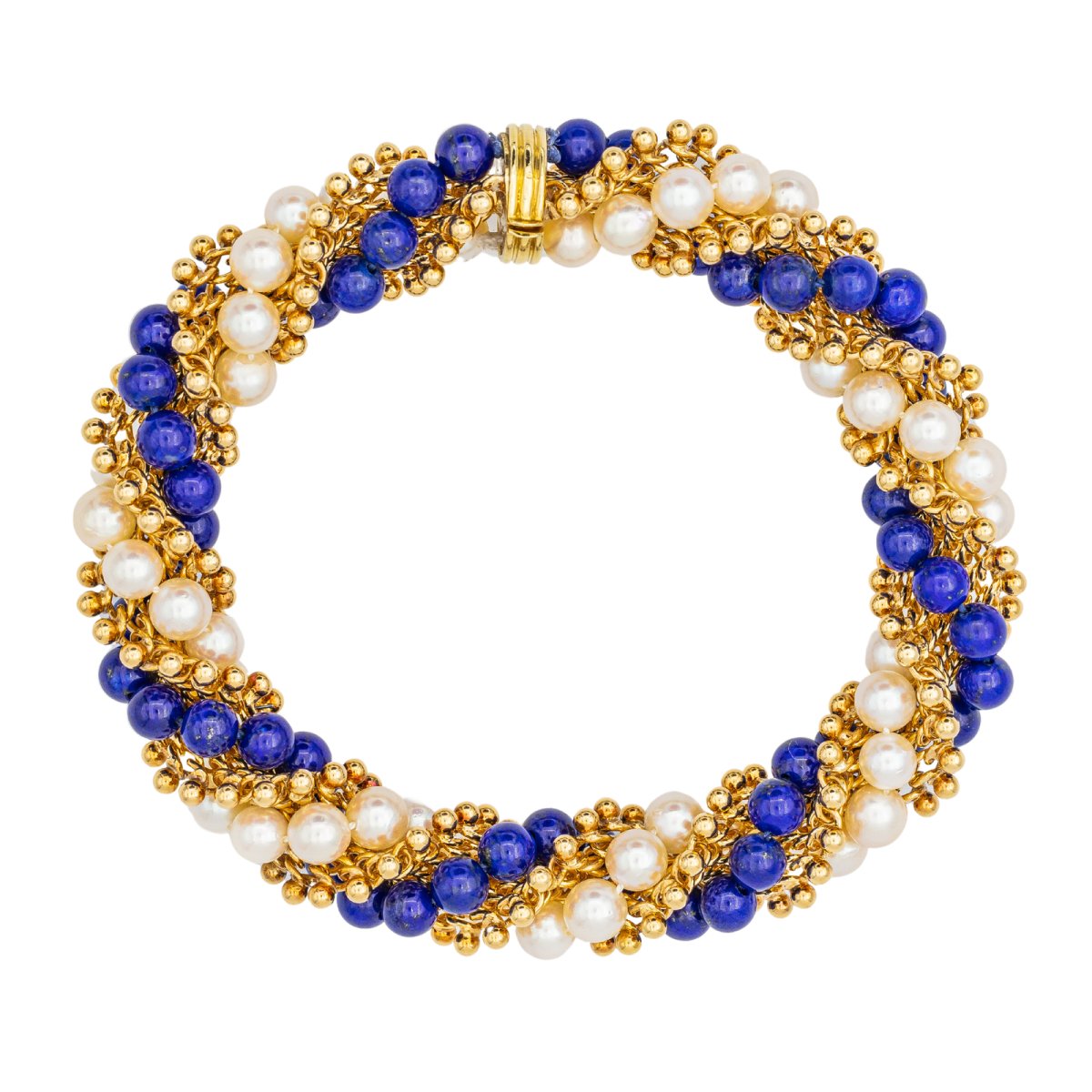 Bracelet VAN CLEEF & ARPELS "Twist" en or jaune, perles et lapis lazuli - Castafiore