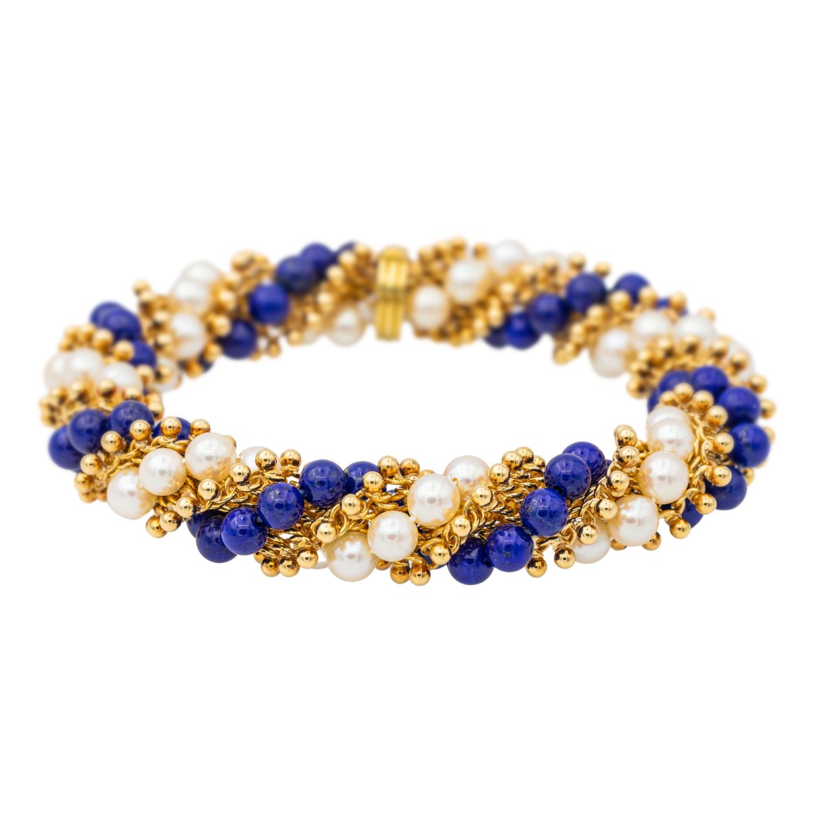 Bracelet VAN CLEEF & ARPELS "Twist" en or jaune, perles et lapis lazuli - Castafiore