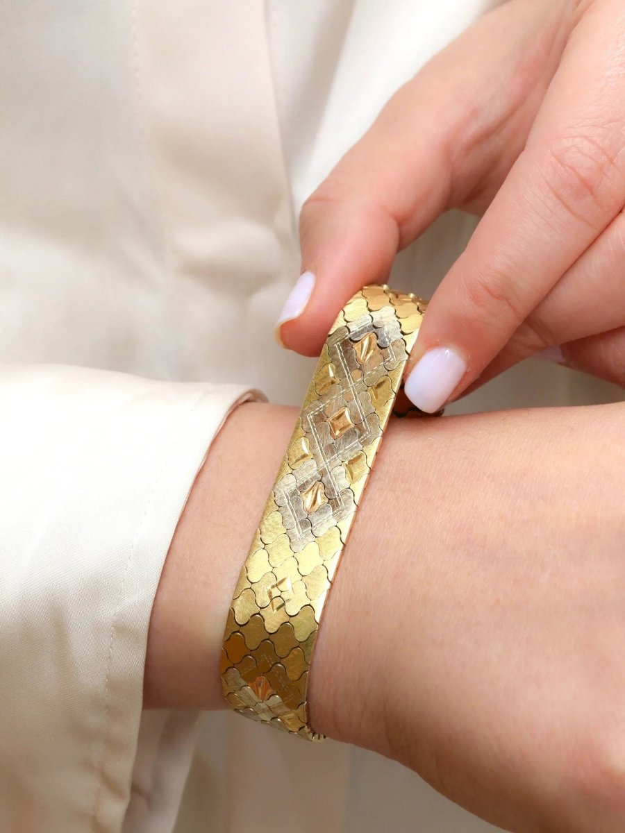 Bracelet vintage 3 ors maillons nid d'abeilles - Castafiore
