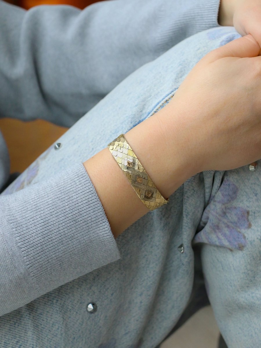 Bracelet vintage 3 ors maillons nid d'abeilles - Castafiore