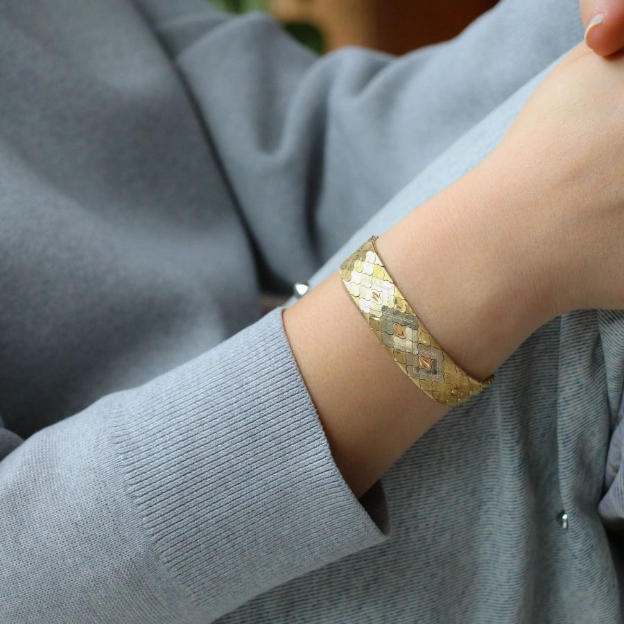 Bracelet vintage 3 ors maillons nid d'abeilles - Castafiore