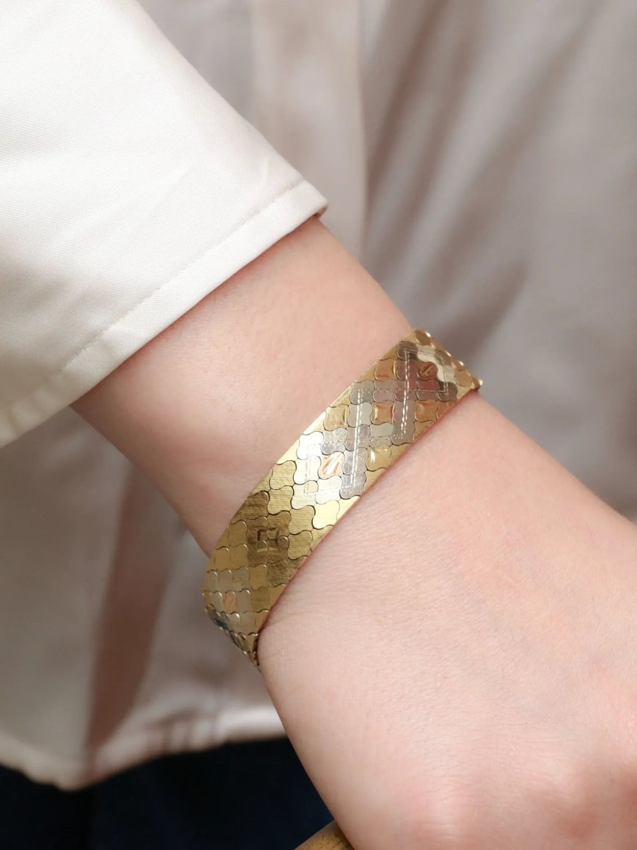 Bracelet vintage 3 ors maillons nid d'abeilles - Castafiore