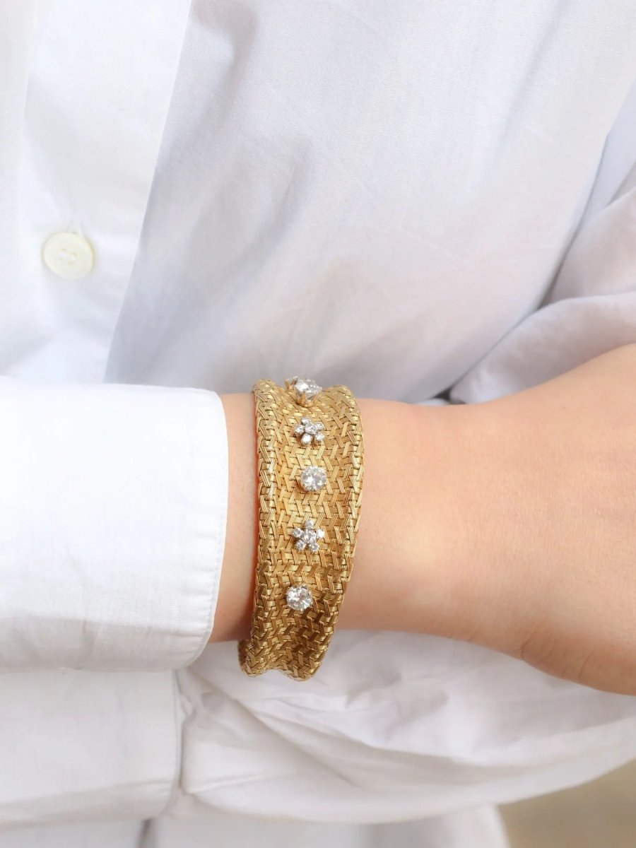 Bracelet vintage à maille tressée en or et diamants - Castafiore