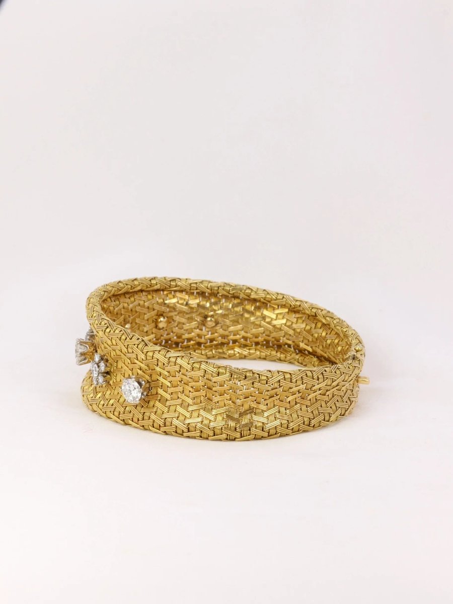 Bracelet vintage à maille tressée en or et diamants - Castafiore