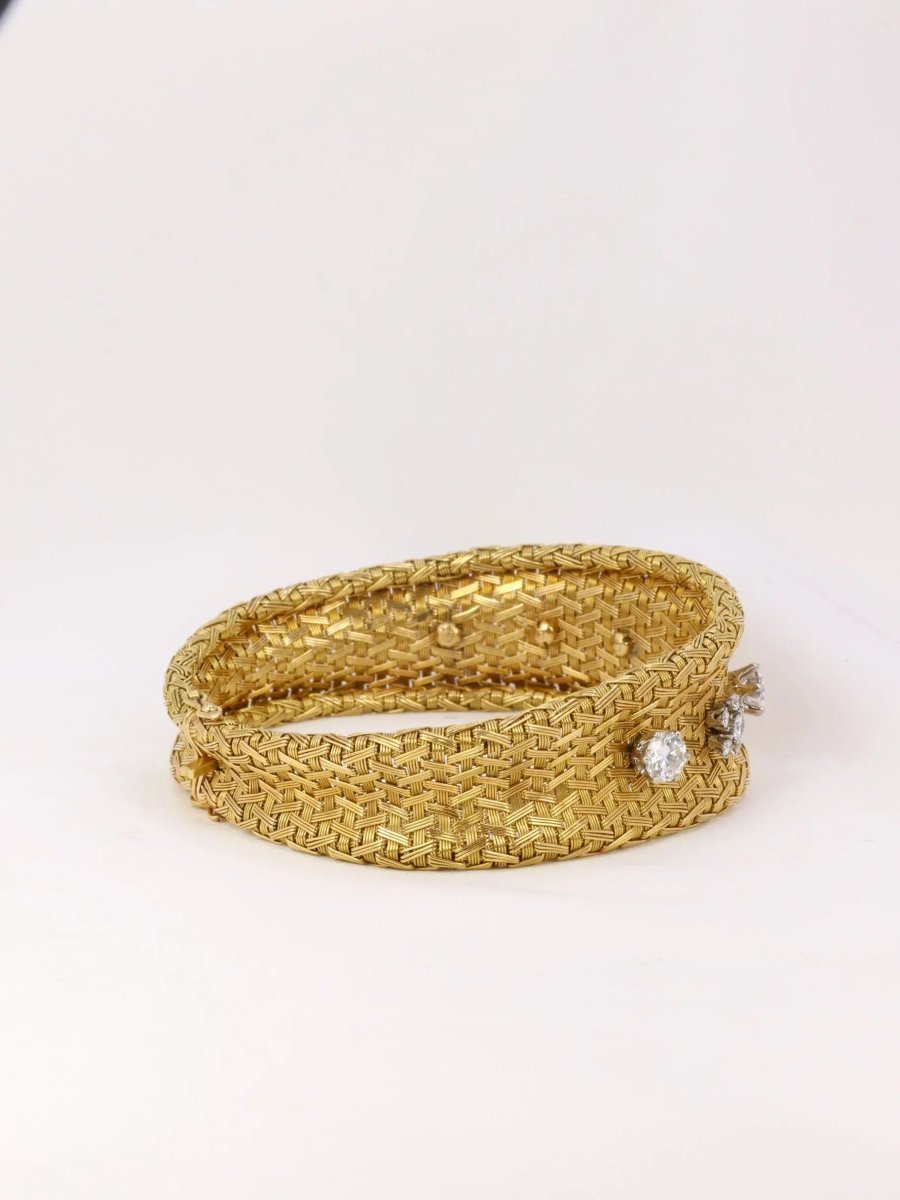 Bracelet vintage à maille tressée en or et diamants - Castafiore