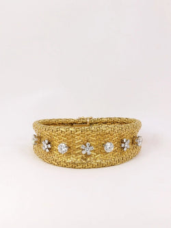 Bracelet vintage à maille tressée en or et diamants - Castafiore