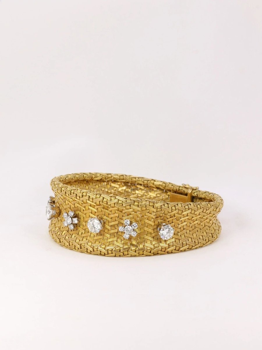 Bracelet vintage à maille tressée en or et diamants - Castafiore