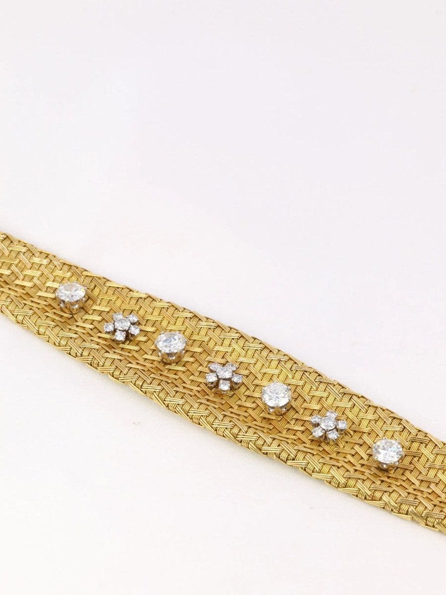 Bracelet vintage à maille tressée en or et diamants - Castafiore
