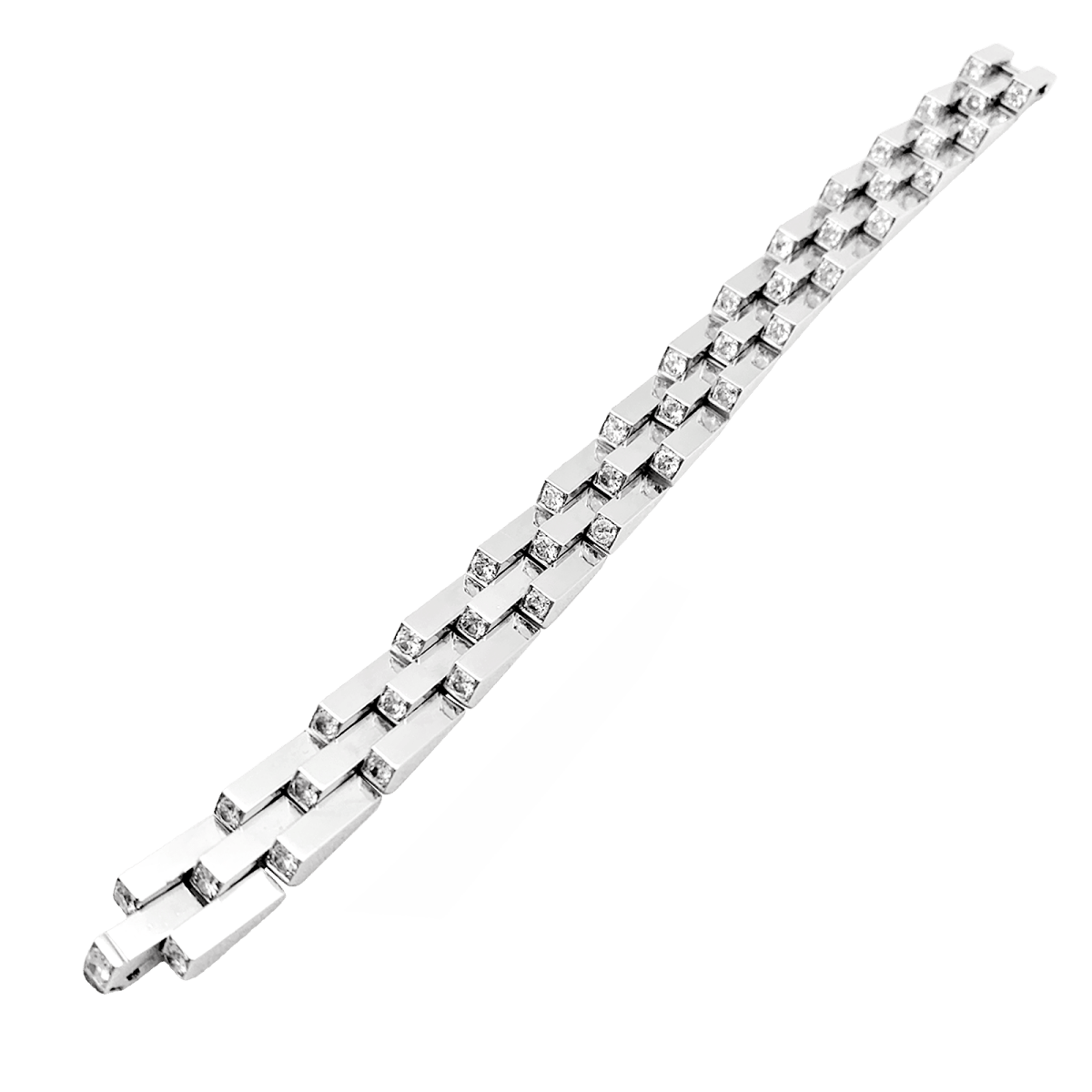 Bracelet Vintage BOUCHERON, "Crémaillère", platine et diamants - Castafiore