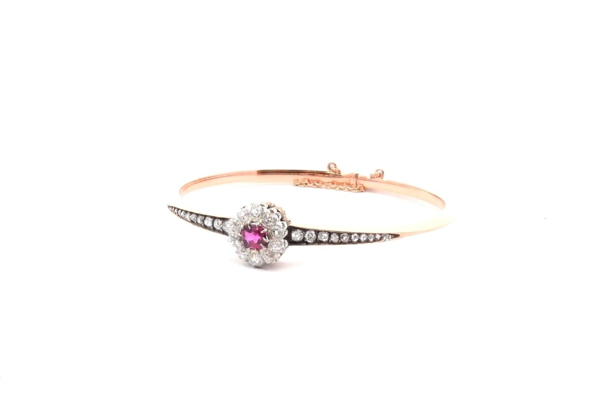 Bracelet Vintage en Or 18k avec Rubis et Diamants - Castafiore
