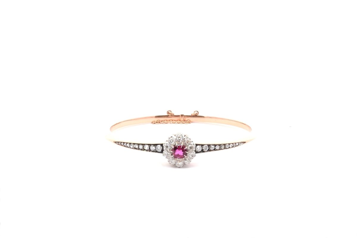 Bracelet Vintage en Or 18k avec Rubis et Diamants - Castafiore