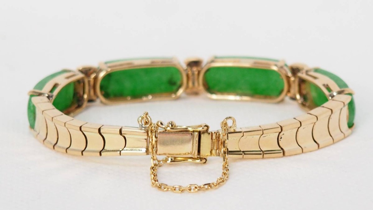 Bracelet vintage en or jaune, jade et diamants - Castafiore