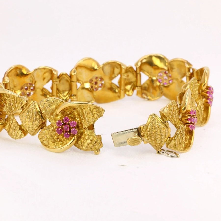 Bracelet vintage fleur en or amati et rubis - Castafiore