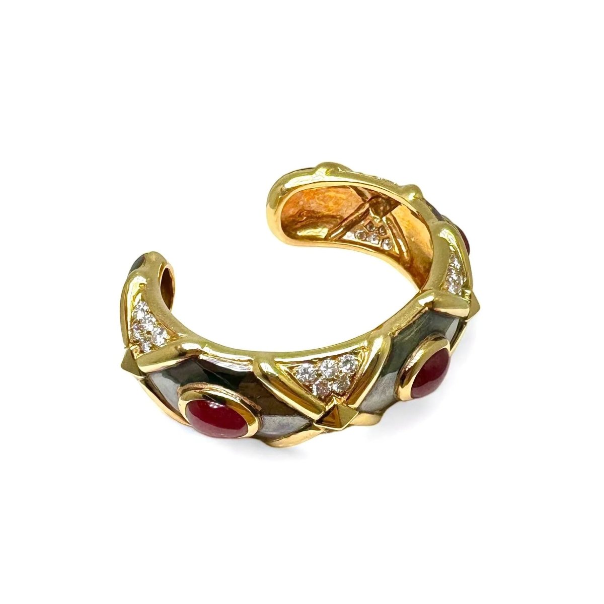 Bracelet vintage jonc en or noirci et jaune orné de rubis et diamants. - Castafiore