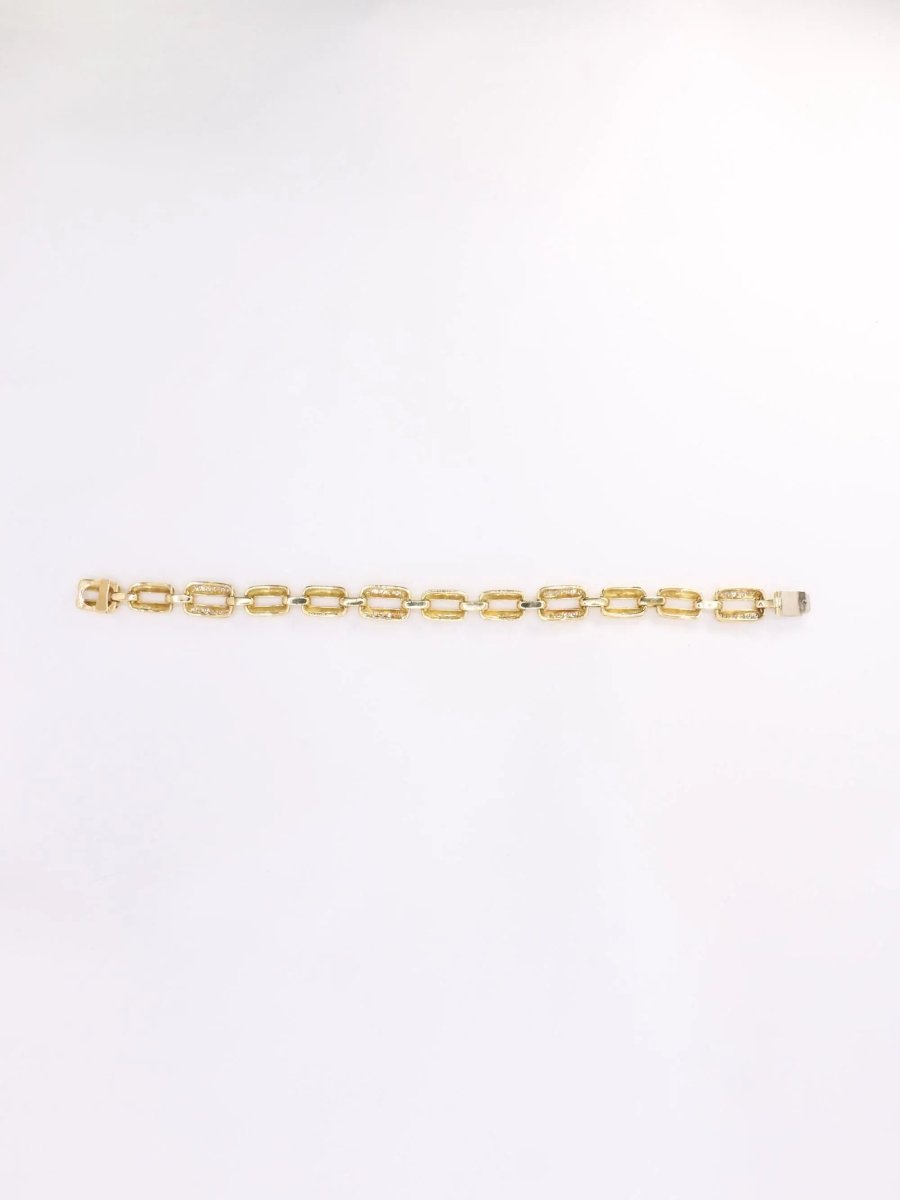 Bracelet vintage maille rectangle or jaune diamants - Castafiore