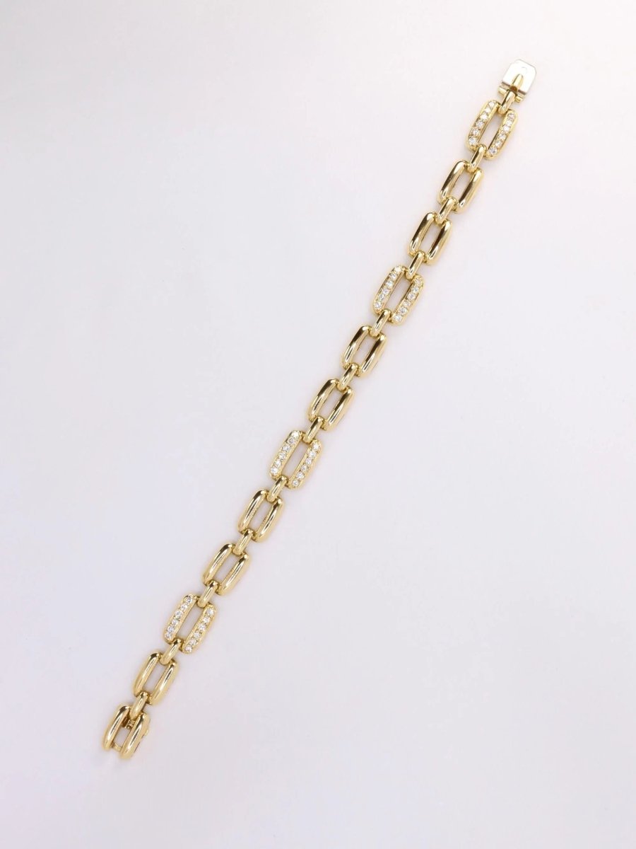 Bracelet vintage maille rectangle or jaune diamants - Castafiore
