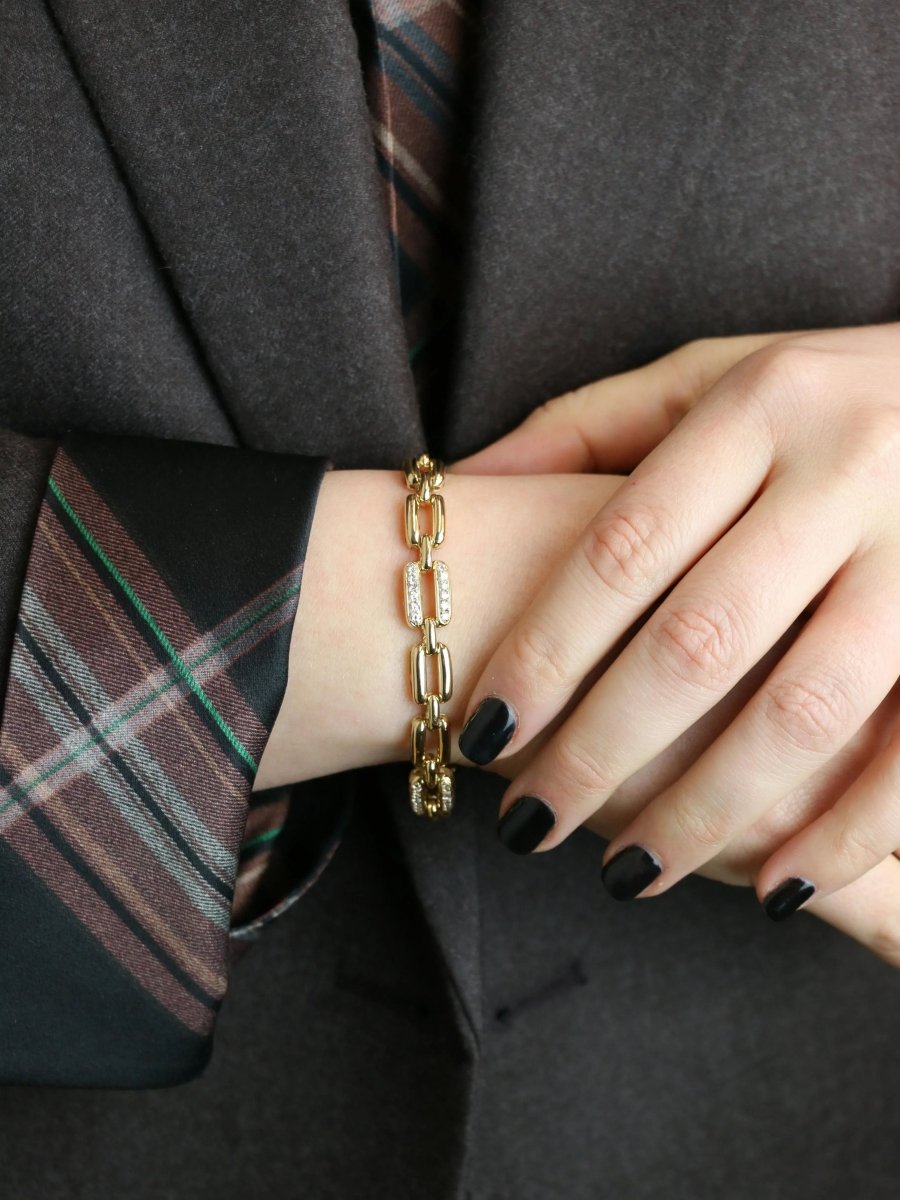 Bracelet vintage maille rectangle or jaune diamants - Castafiore