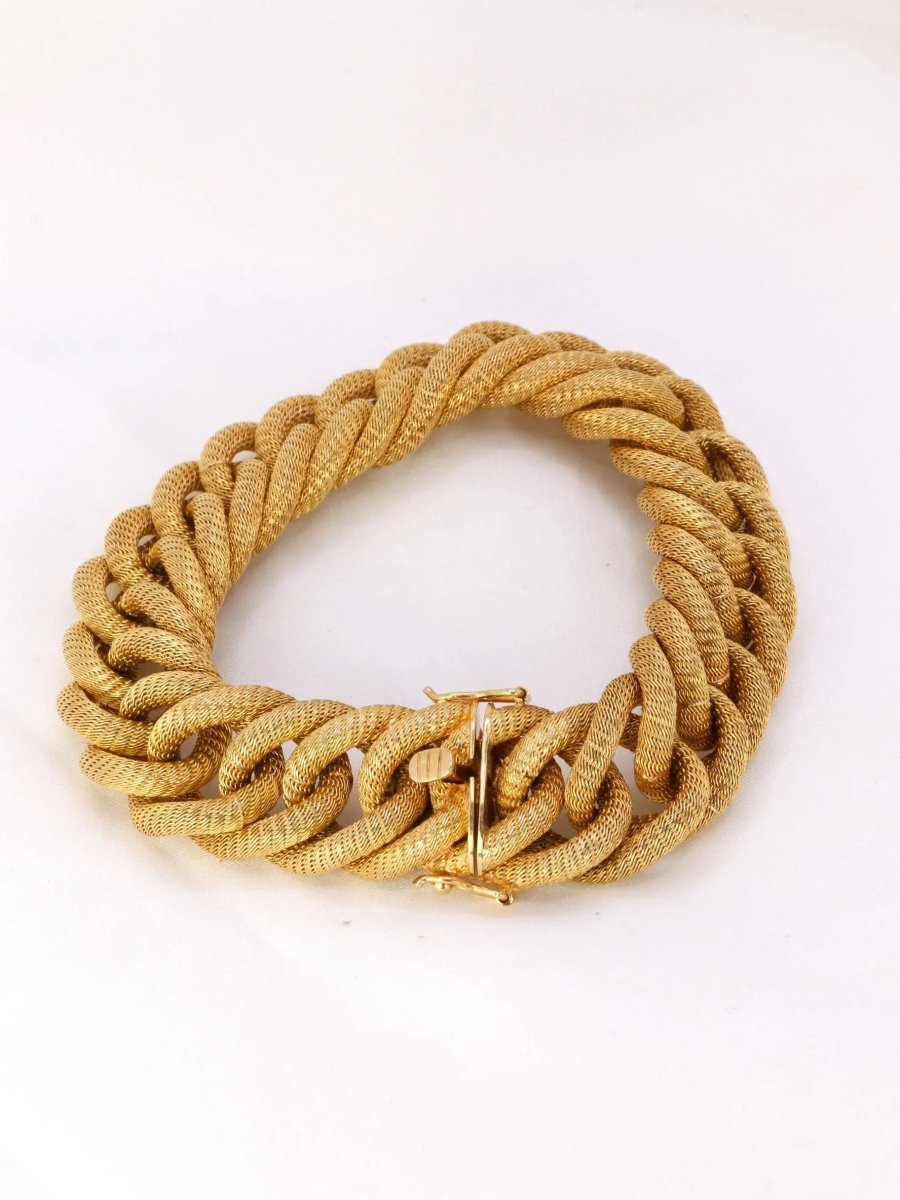 Bracelet vintage maille tressee or jaune - Castafiore