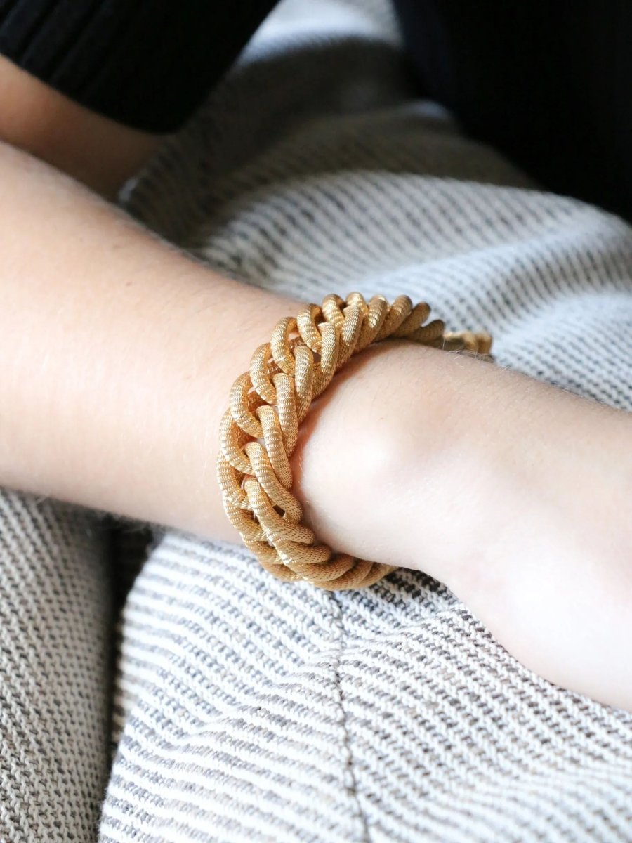 Bracelet vintage maille tressee or jaune - Castafiore