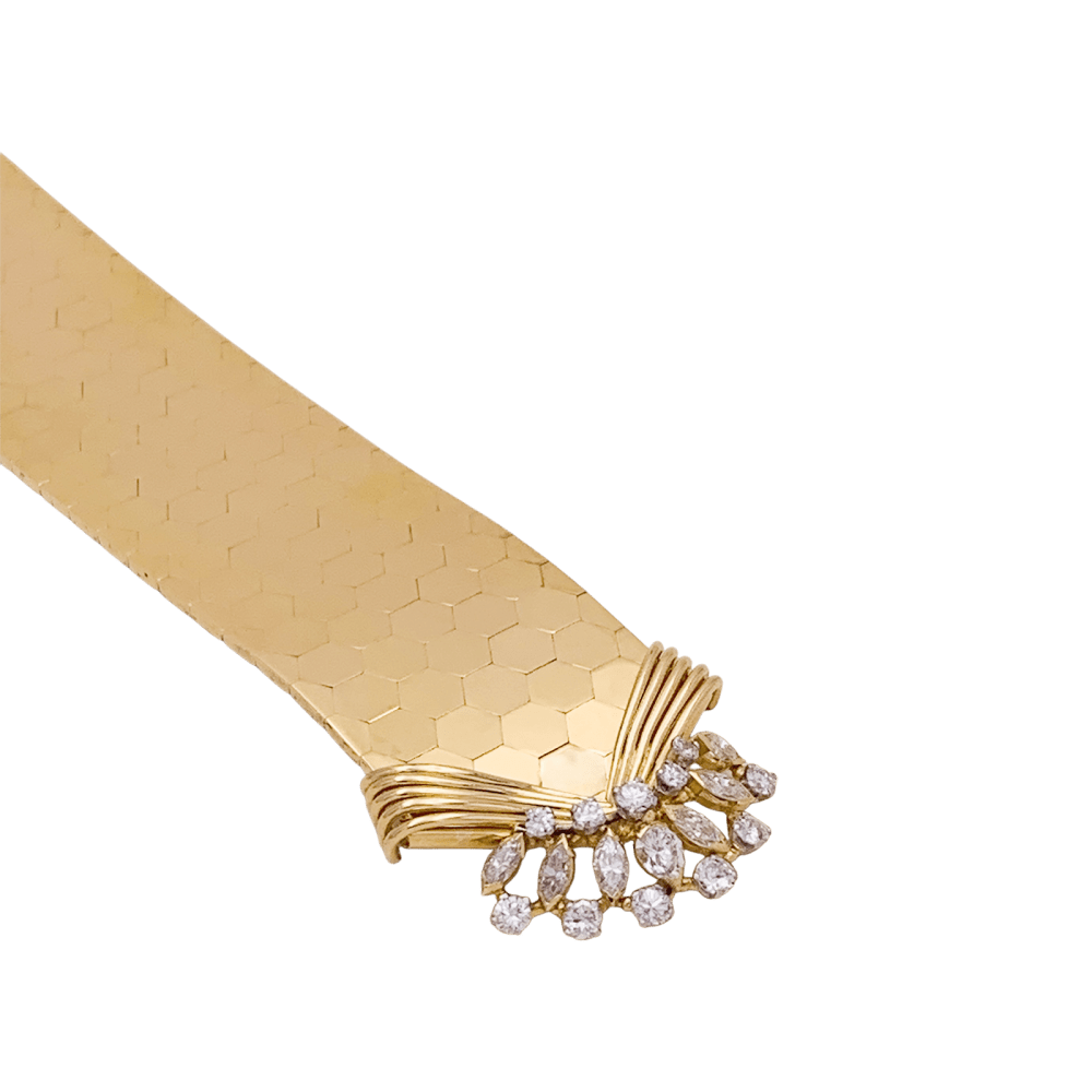 Bracelet vintage ruban en or rose et diamants - Castafiore